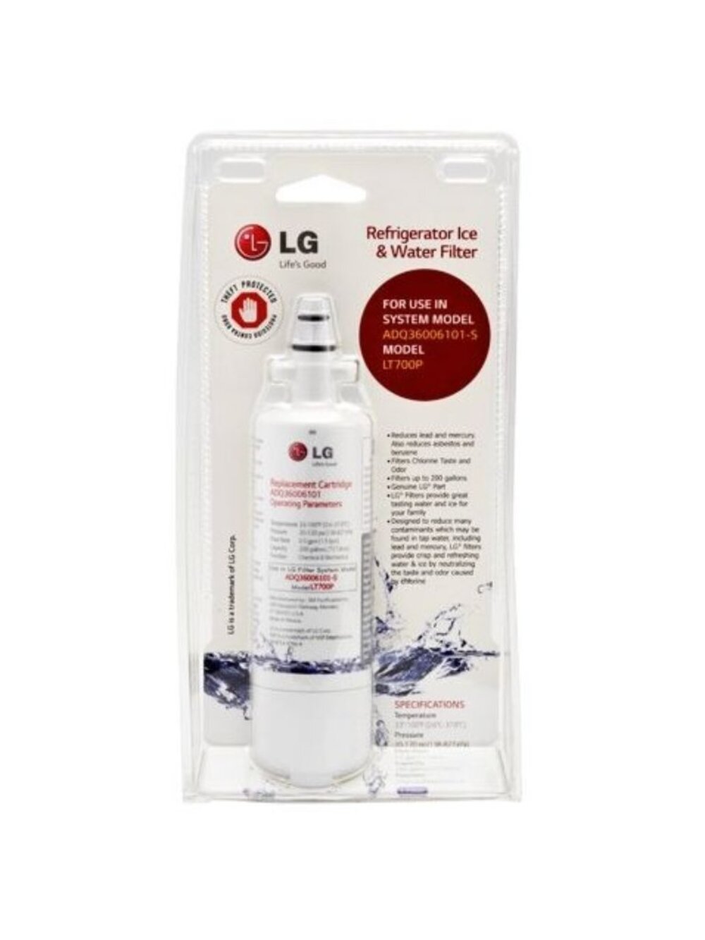 LG‎ LT700PC Refrigerator Water Filter – NSF42/53 – ADQ36006101 / 9690 Compatible